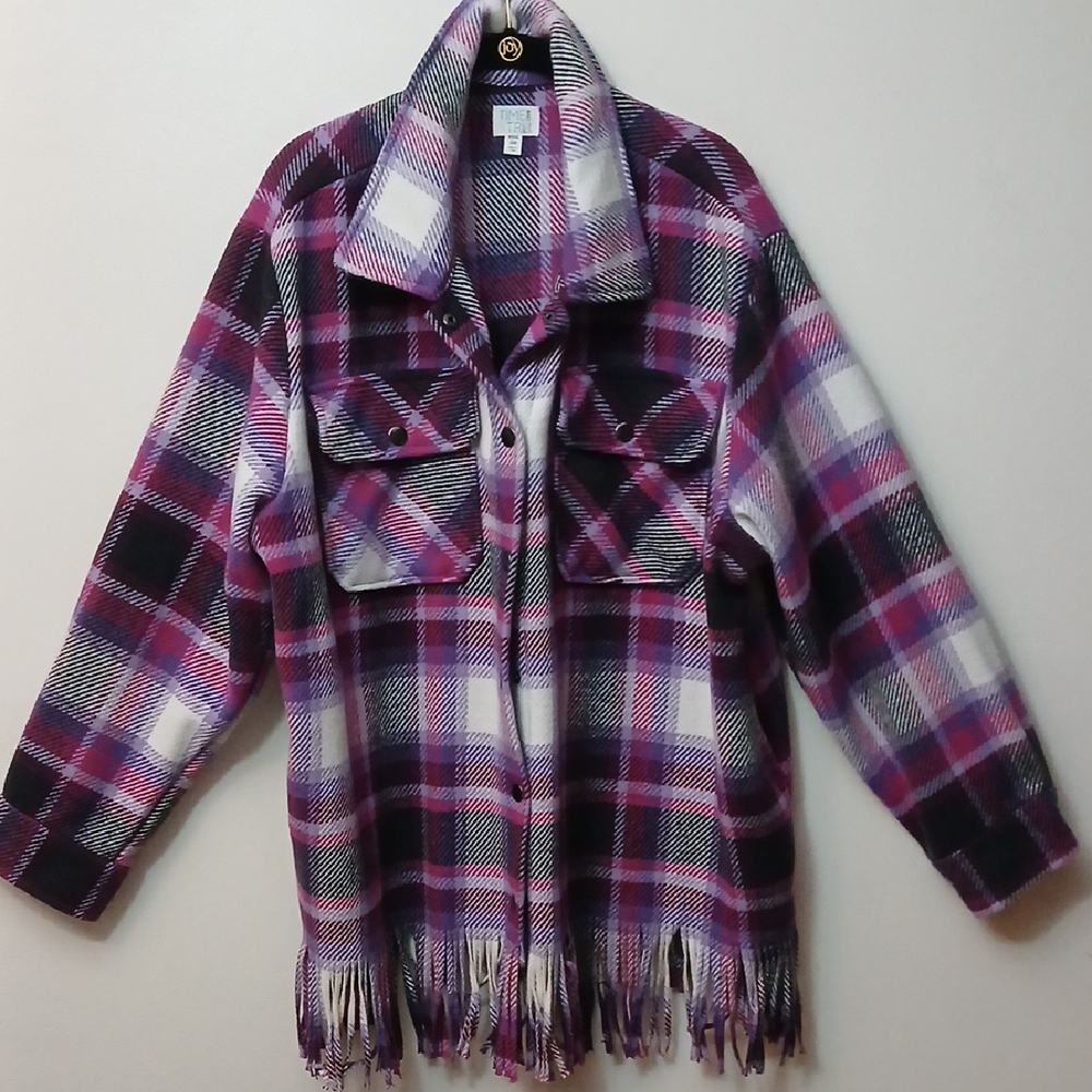 Time and Tru Plaid Fringe Shacket, XXXL (22)